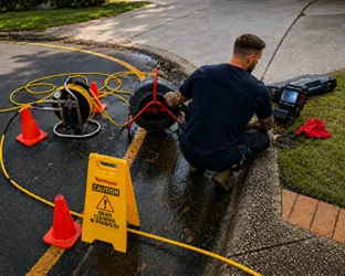Plumber inspecting a blocked drain in Lindfield